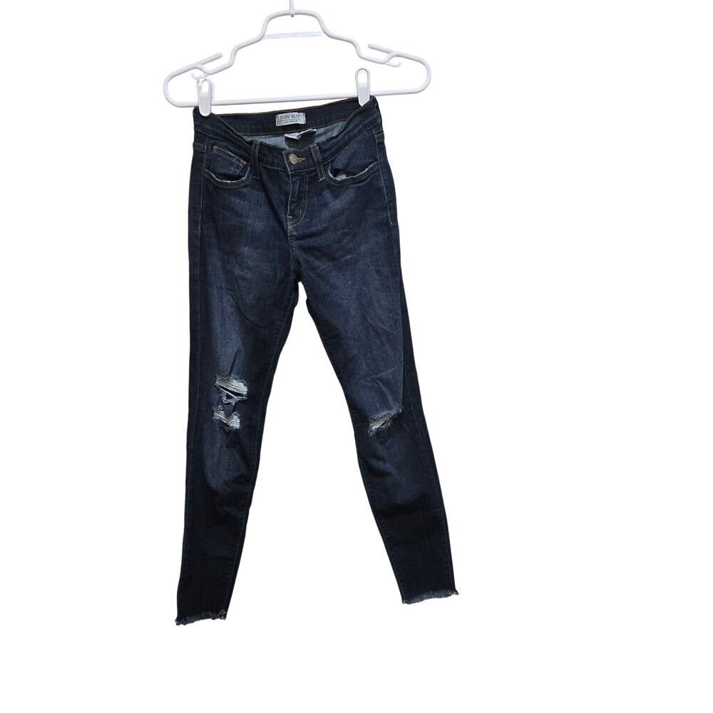 Judy Blue Distressed Raw Hem Skinny Jeans Dark Wash 1/25